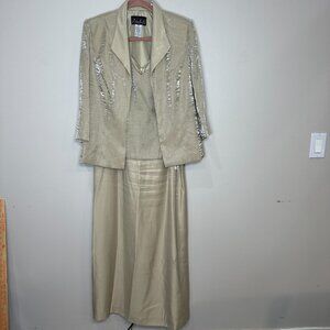 Alex Evenings Gold Shimmer Metallic 2pc Gown Jacket Size 14 Formal Party MOB